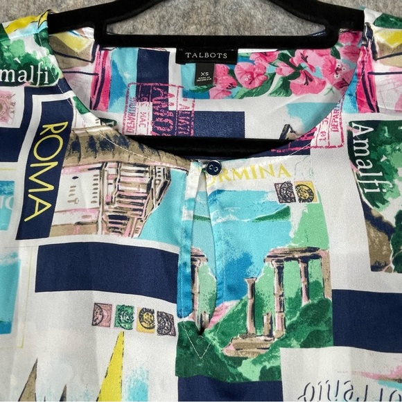 Talbots Postcard-Print Sleeveless Whimsical Fun Colorful Tank Top Shell - Sz XS - Picture 4 of 15